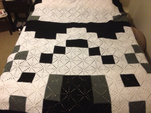 Finished Stromtrooper Granny Blanket! Thats a Queen Size bed.